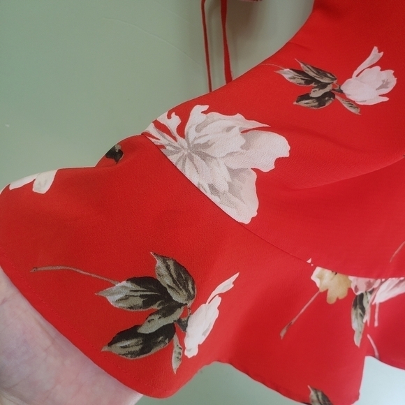 Topshop PETITE Red Paint Floral Tea Dress Size 0 - Picture 7 of 14